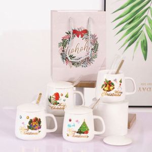 Christmas Santa Cartoon Ceramic Mug Coffee Cup <b>Gift</b> <b>Set</b> With Wood Lid Capacity Santa Claus Elk Design New Decorations - Product Image 5