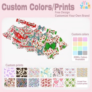Conjunto de pelele de manga acampanada con hombros descubiertos y estampado navideño para bebé niña, body con lazo <span class=keywords><strong>en</strong></span> la espalda y diadema a juego, atuendo festivo para recién nacida para sesiones de fotos - Product Image 3