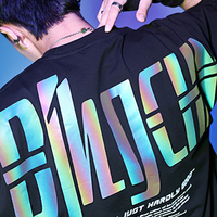 Vente en gros 3M arc-en-ciel réfléchissant surdimensionné hommes T-Shirt personnalisé coloré réfléchissant impression graphique Logo Laser grande taille tricoté