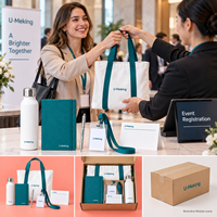 Kit Cadeau Personnalisé pour Délégués de Conférence Hôtelière : Sac Fourre-tout en Toile, Carnet A5, Stylo, Bouteille, Lanière, Porte-badge – Ensemble de Bienvenue Événementiel Personnalisé