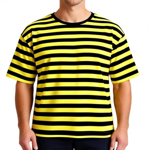 T-shirt Homme Rayé 100% Coton Épais 240 GSM, Coupe Oversize à Épaules Tombantes, Qualité Supérieure, Anti-Plis, Personnalisable OEM - Product Image 2