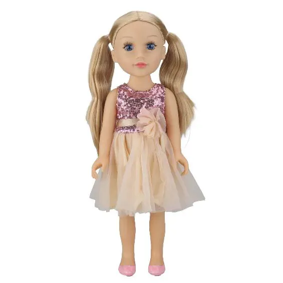 Ustom-Muñeca de moda de 18 pulgadas con vestido de encaje y pelo rubio, muñeca americana de juguete