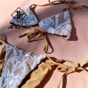 Manufacturer Design Luxury Swimwear Set Sustainable Polyester <b>Bikini</b> Custom <b>Sequin</b> Satin Shiny Swimwear - Product Image 3