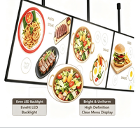 Boîtes lumineuses publicitaires LED à cadre noir suspendues avec panneaux d'affichage de menu modulaires pour restaurants, cafés, vente en gros