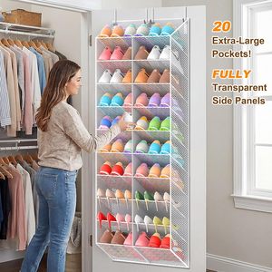 Over The Door <b>Shoe</b> Organizer 20 Pockets Breathable Mesh Foldable Hanging Rack For Closet <b>Shoes</b> Storage Behind Doors - Product Image 3