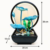 Fontaine d'eau de table en métal bleu lotus avec cascade et anneau LED chaud, alimentée par USB, pour la décoration de la maison, du bureau ou de la table