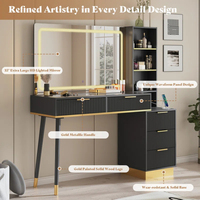 Bureau de vanité de maquillage de conception de panneau de forme d'onde unique de 5 tiroirs avec le grand miroir éclairé et la station de charge