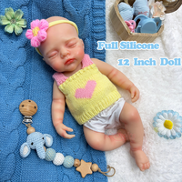 Poupée Reborn miniature artificielle de 30 cm avec sucette, corps entièrement en silicone, bébé réaliste fille/garçon, cadeau, jouet pour nouveau-né