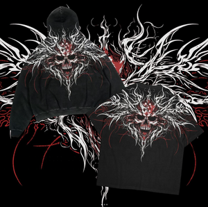 Hoodie court Y2K délavé, coupe ample à épaules tombantes, broderies et motifs personnalisés - Product Image 3