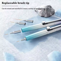 Juego de 4 Pinceles Profesionales Retráctiles Patentados para Decoración de Uñas, con Mango de Mármol en Degradado Azul, para Delineado y Detallado