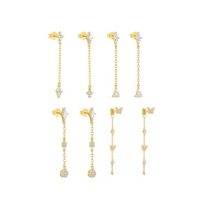 Pendientes de Plata S925 con Diseño Geométrico de Trébol, Gota de Agua, Mariposa y Borla, con Circonitas - Product Image 1