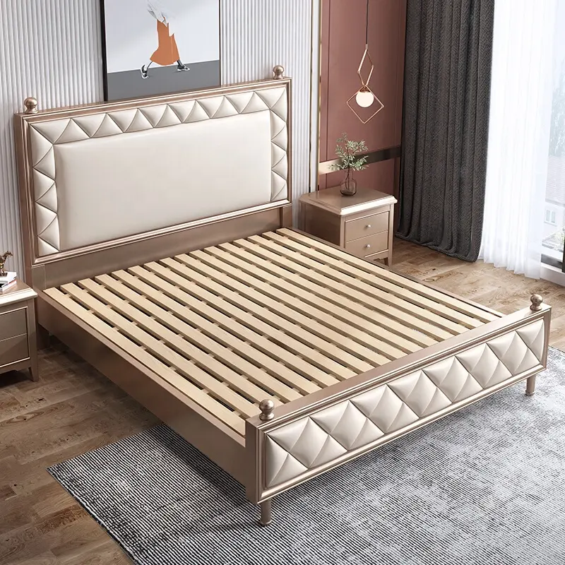 Muebles de dormitorio elegantes para adultos, caja moderna clásica de tamaño king, con diseño de modelos de marco de madera