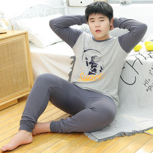 Hiver Fat Boys Girls Kids Soft Comfortable 100% Cotton Pajamas Breathable Cartoon Pattern 2-Piece Teenager Thermal Underwear - Product Image 3