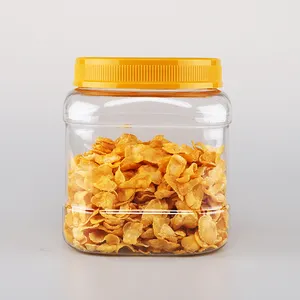 1500ml Vazio Quadrado Plástico Claro Recipiente De Alimento com Amarelo Parafuso PP Tampas Frascos De Armazenamento PET para Snack Chips Cereal Pacote