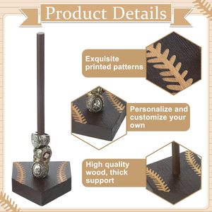 Wooden Ring Storage Rack Baseball Theme Display <b>Stand</b> For <b>Desktop</b> Use - Product Image 4
