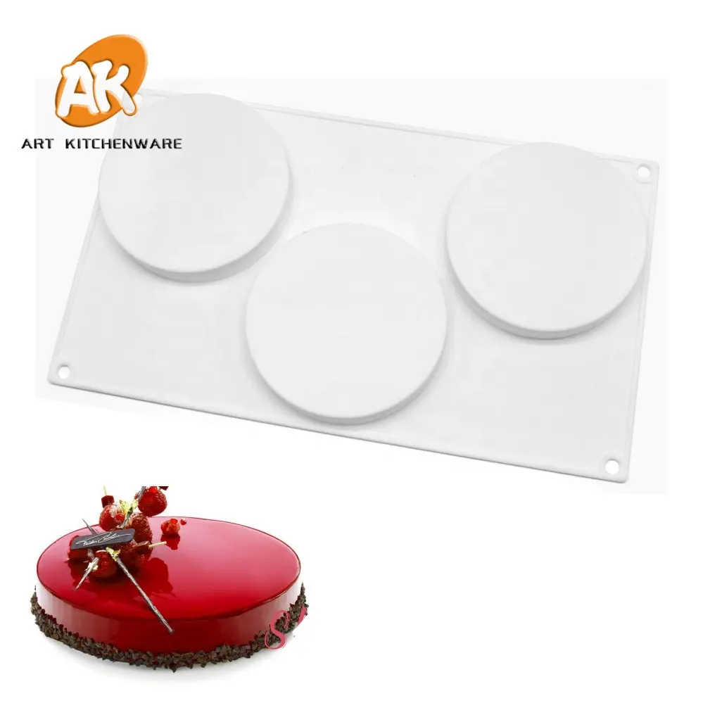 AK 3 cavities Round 3D Silicone Mold Mousse Cake Molds Soap Epoxy Resin Mould Cake Decorating Baking Tools for Bakery