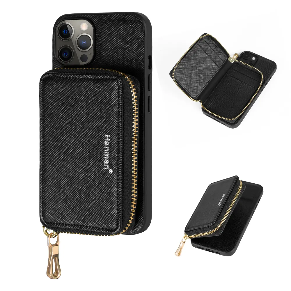 Customized Leather Women's Coin Purse Magnetic Card Slot Case for IPhone 15Pro Max Genuine Leather Phone Case Manufacturer