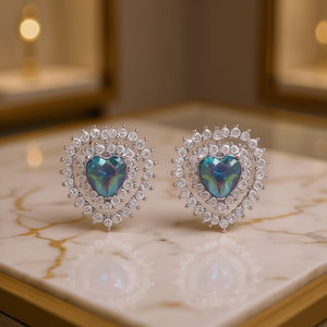 Pendientes de Corazón E494 con Cristales de Cuarzo Arcoíris y Engaste de Garras de Diamantes de Imitación, Joyería Romántica para Fiesta para Mujer - Product Image 2