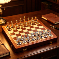 Jeu d'échecs en métal plaqué or et argent de luxe, personnalisé, avec boîte en bois pliable, pour cadeaux de collection et décoration