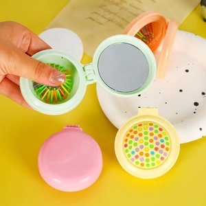Folding Air Cushion Comb Makeup <b>Mirror</b> <b>Compact</b> Round Plastic Mini Portable With Massage Bristles Mixed Colors 10-15Cm - Product Image 1