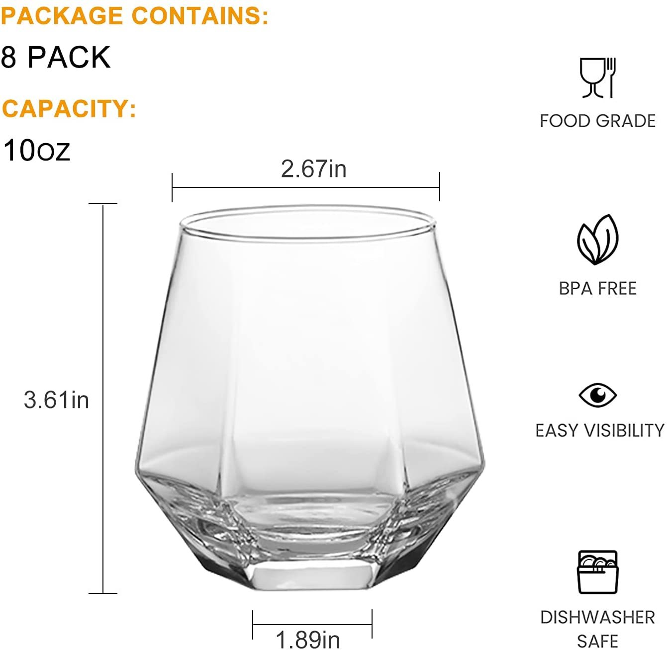 Wine Glass,Old Fashioned Cocktail Glass 10oz,Drinking Glass Cups Beer Glass Whisky Glass Vodka Cups Juice Cups