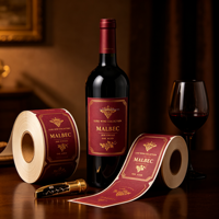 Étiquette adhésive en papier texturé pour bouteille de vin rouge, impression d'étiquettes de vin en rouleau gaufré avec dorure à chaud