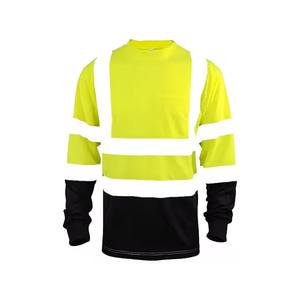 Custom Logo Printed Hi <b>Vis</b> Two Tone Short Long Sleeve <b>T</b>-<b>Shirts</b> Reflective Safety Pocket Black Bottom <b>HIGH</b> Visibility Clothing - Product Image 2