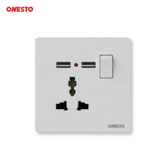 Universal Switched Sockets 13A 250V with 2.1A USB Charger White Grey Champagne Wall Socket