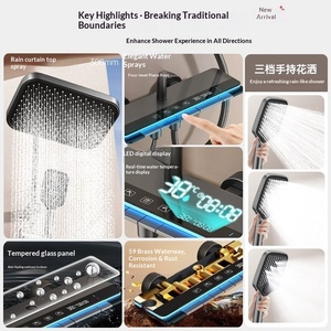 Système de douche thermostatique moderne de luxe à 4 fonctions, effet pluie, mural, en laiton gris, haute pression, avec clavier <span class=keywords><strong>numérique</strong></span> style <span class=keywords><strong>piano</strong></span> - Product Image 4