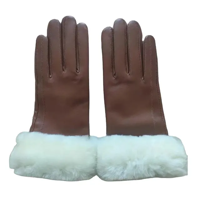 Nuevos guantes de cinco dedos de cuero de piel de cordero a la moda para mujer