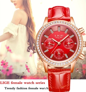 LIGE 9812 Fashion Diamond Women Dress Quartz Watches Lady Relogio Feminino Waterproof Leather Woman <strong>Clock</strong> - Product Image 2