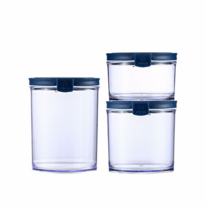 Transparent Airtight Plastic Storage Containers Cylinder Clip-On Lid For Food Grain <b>Cereal</b> Moisture Proof Blue And White 6501 - Product Image 4