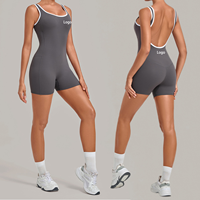 Combinaison moulante à col carré avec logo personnalisé, dos nu, brossée, très extensible, effet push-up, pour le yoga et le sport