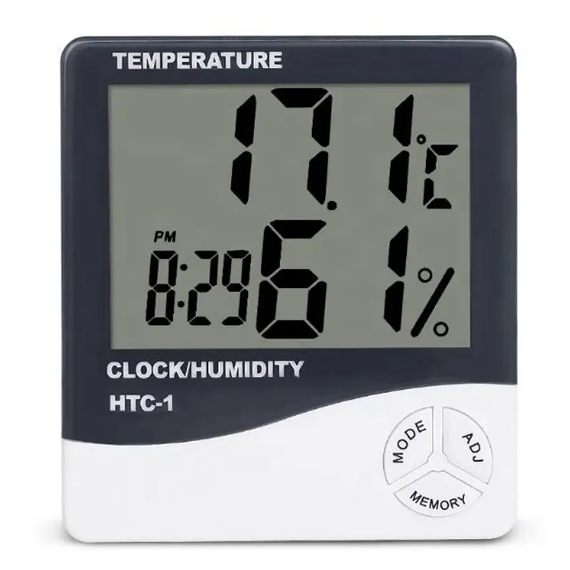 HTC-1 Digitaler LCD-Bildschirm Temperatur- und Luftfeuchtigkeitsmesser Multifunktionsuhr Raumthermometer Hygrometer