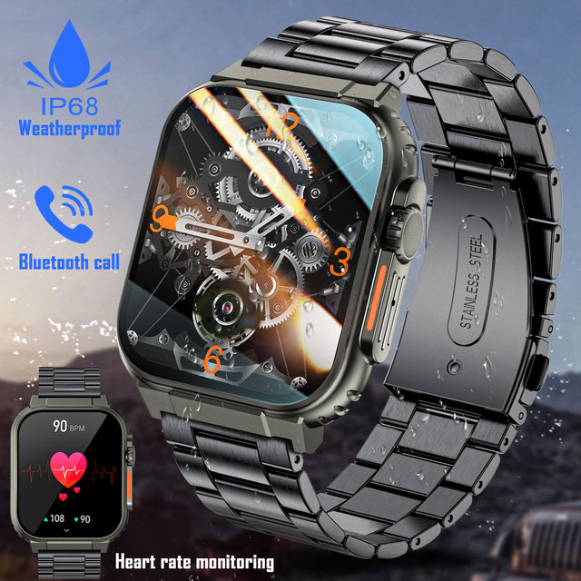 BW0504 (2 Straps) Heavy Duty Smart Watches for Men Answer Make Call Smartwatch Heart Rate Blood Oxygen Sleep for Android IOS