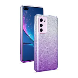 Doğru delik parlak parlak 3 in 1 degrade glitter cep telefonu kılıfı için Huawei P40/P40pro sparkle bling tpu arka kapak