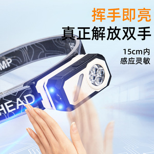 Headlamp With Motion <b>Sensor</b> Led <b>Light</b> Rechargeable <b>Battery</b> Type C Charging Digital Display Multi Functional - Product Image 1