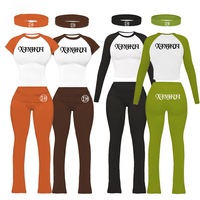 Fabrika Kadınları Nefes Alabilen 3 Parçalı Set Raglan Kollu Crop Top Katlamalı Yüksek Bel İspanyol Paça Pantolon ve Saç Bandı Y2K Günlük Kıyafet