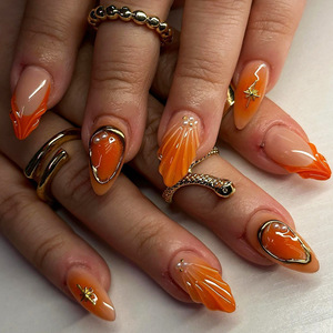 30 pièces/boîte, ongles pressés, décoration <span class=keywords><strong>orange</strong></span>, faux ongles artificiels, matériau ABS, réutilisables, faux ongles complets, design pré-conçu - Product Image 1