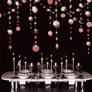 Roségouden Cirkel Dot Slinger Streamers Twinkle Star Party Decor Achtergrond Bruiloft Baby Shower Verjaardag Prom Benodigdheden