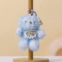 En gros, Ours en peluche de 14 cm, pendentif porte-clés, mascotte OEM, avec bavoir à carreaux, pour machine à griffes