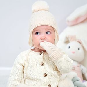 HJH445 nouveaux chapeaux d'hiver pour bébé, <span class=keywords><strong>Bonnet</strong></span> <span class=keywords><strong>Bonnet</strong></span> pour garçons filles, <span class=keywords><strong>Bonnet</strong></span> en tricot, pompons, accessoires pour nouveau-né, articles chauds pour oreilles, ensemble de gants pour enfants - Product Image 2