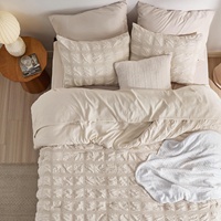 Ensemble de literie moderne en mousse à carreaux 7 pièces avec draps, taies d'oreiller et coussins - Écologique