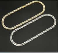 Collier de tennis éblouissant à deux rangées de diamants avec chaîne de clavicule de style hip-hop Europe Amérique plaqué or