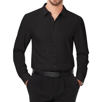 Kemeja Formal Pria Lengan Panjang Warna Hitam Kerah Kotak Bahan Stretch Empat Arah Terlaris Lintas Negara