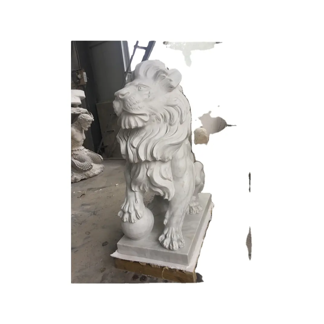 Sculpture d'animal naturel, Sculpture de marbre, Lion blanc, Lion noir, Sculpture de jardin en plein air
