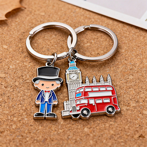 Premium Metal London Keychain England Souvenir Set Red Bus & Post Box Enamel Charm Keyring Travel Keepsake