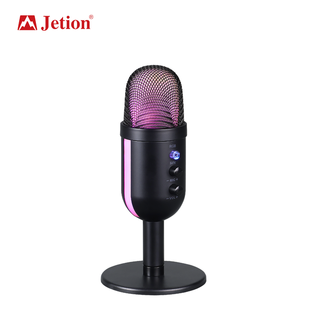 Jetion Cardioid Condenser USB Microphone 3.5mm Type-C Colorful RGB Lighting One-Key Mute Noise Cancelling 48KHz Live Streaming