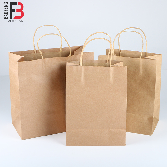 Grocery Bag Brown Kraft Paper Bag Carrying Bag with Handle Custom Logo 100% Recyclable Shopping Gift Kraft Paper Customized