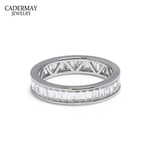 Cadermay Moissanite <b>Ring</b> S925 Sterling Silver Channel Setting Geometric Design Wedding Band Unisex Jewelry - Product Image 1